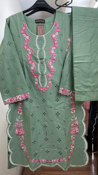 Pakistani Original Hayat Stitched Cotton Co-ords 2 Pcs _ Frog Green 
